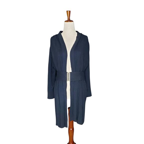 Anthropologie Moth Puckered And Pleated Navy Belted Cardigan - Medium - Picture 1 of 7